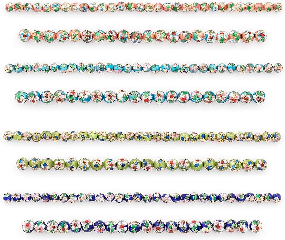 Vintage Hand-Painted Cloisonne Beads, 200 Multicolor Jewelry Supplies