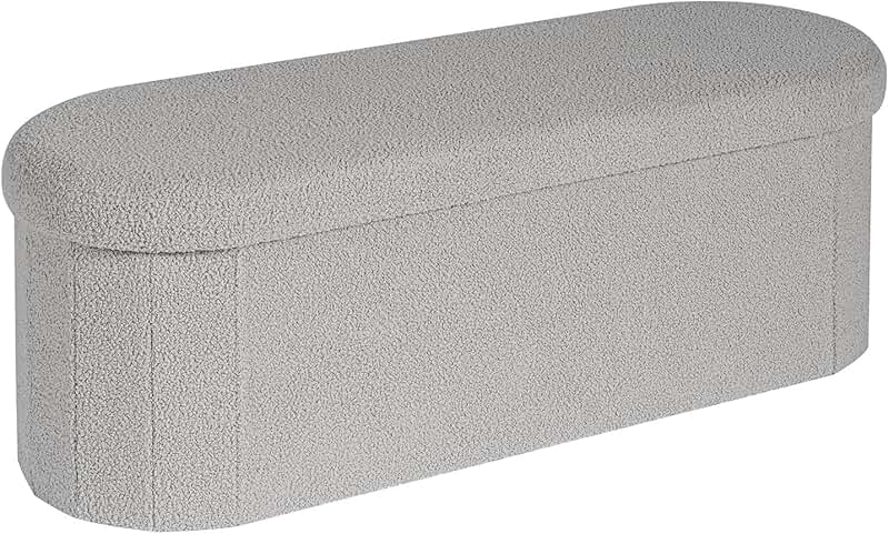 Grey tufted storage ottoman bench, 43x15x15 inches
