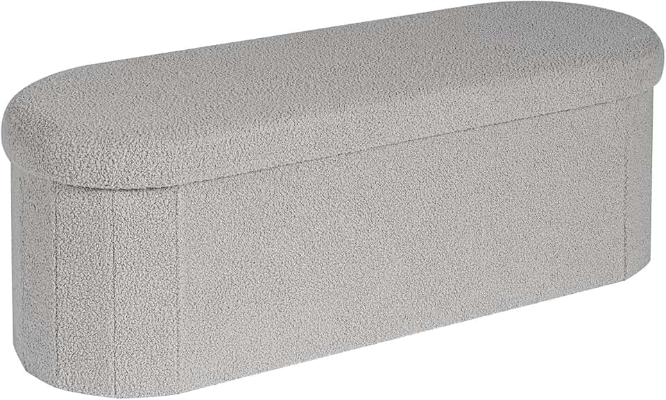 Grey tufted storage ottoman bench, 43x15x15 inches
