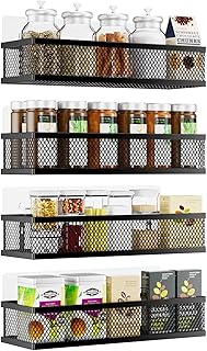 Wall Mount Spice Rack and Storage Baskets, 4 Pack
