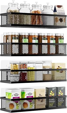 Wall Mount Spice Rack and Storage Baskets, 4 Pack