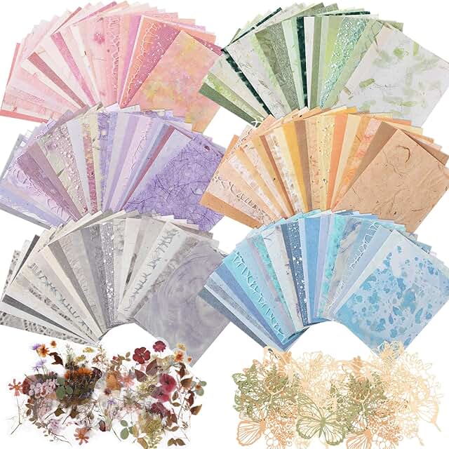 186 Pcs Scrapbook Paper and Mesh Fabric Set