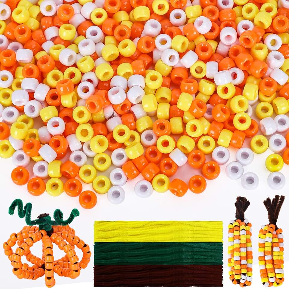 1000 Fall Pony Beads with 100 Pipe Cleaners for DIY Jewelry