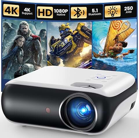 Portable 1080P Bluetooth Mini Projector for Home and Outdoors