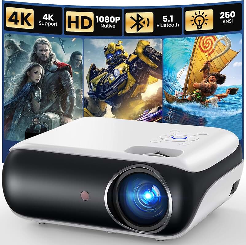Portable 1080P Bluetooth Mini Projector for Home and Outdoors