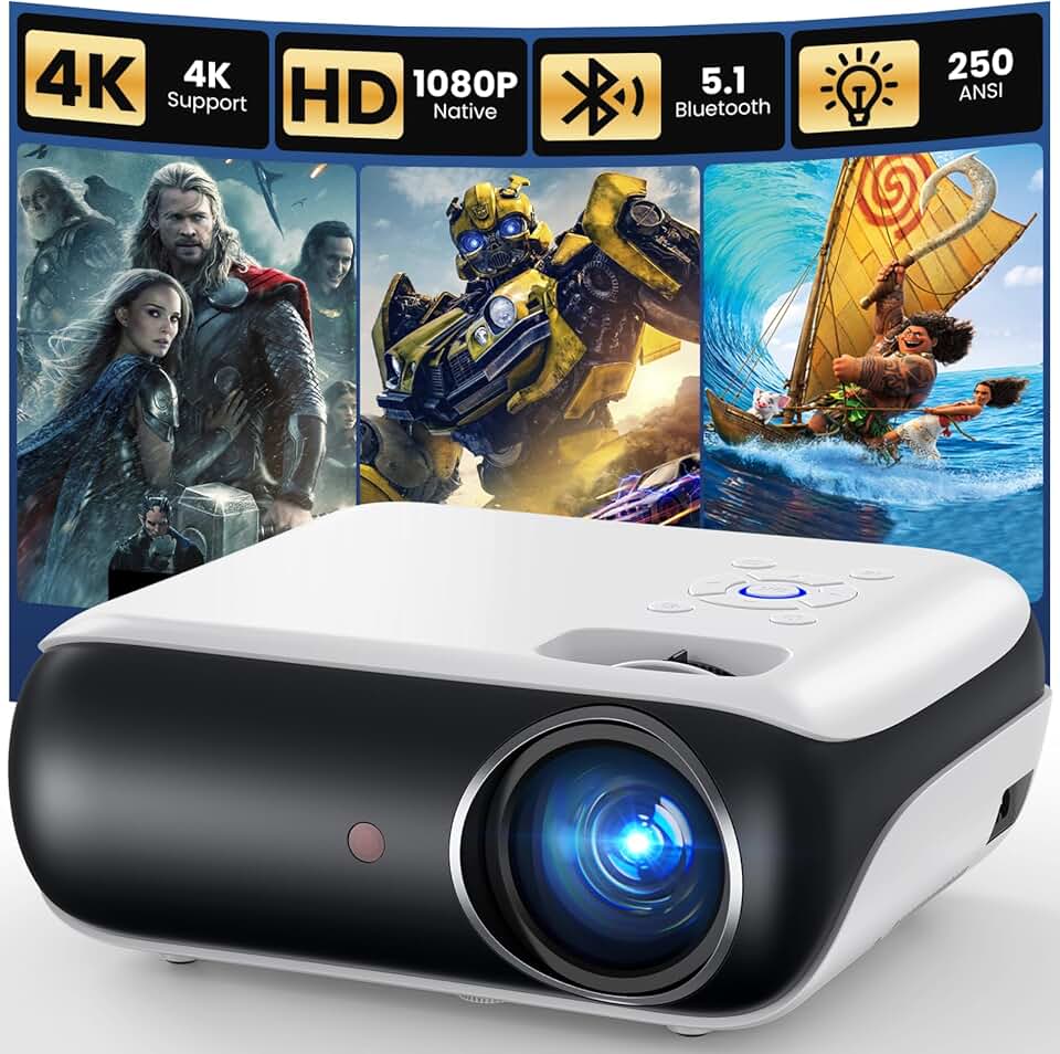 Portable 1080P Bluetooth Mini Projector for Home and Outdoors
