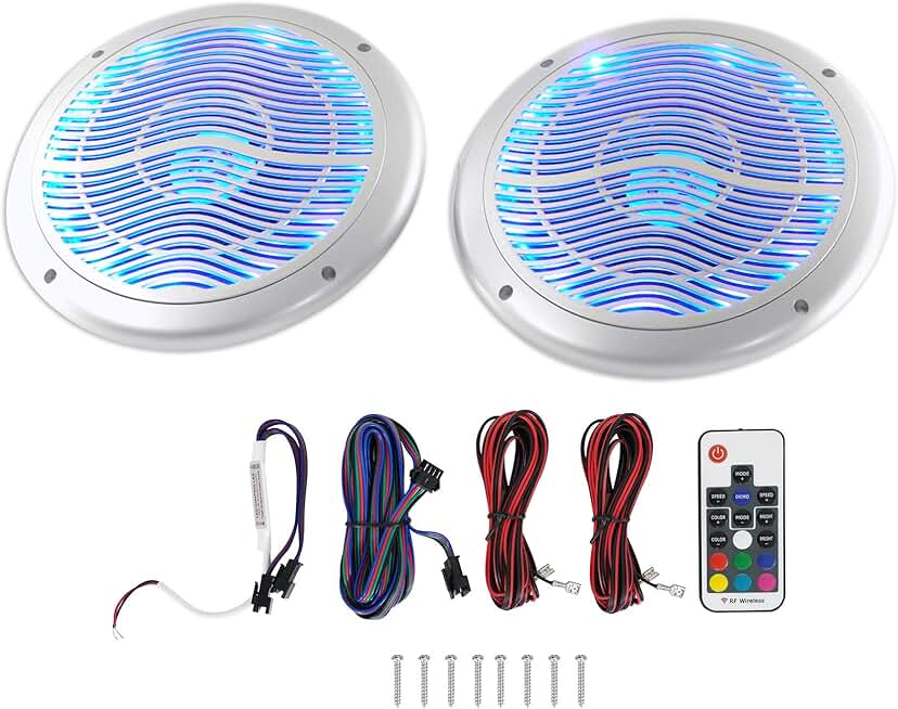 Pair 6.5" 2-Way Marine Speakers with LED and Remote
