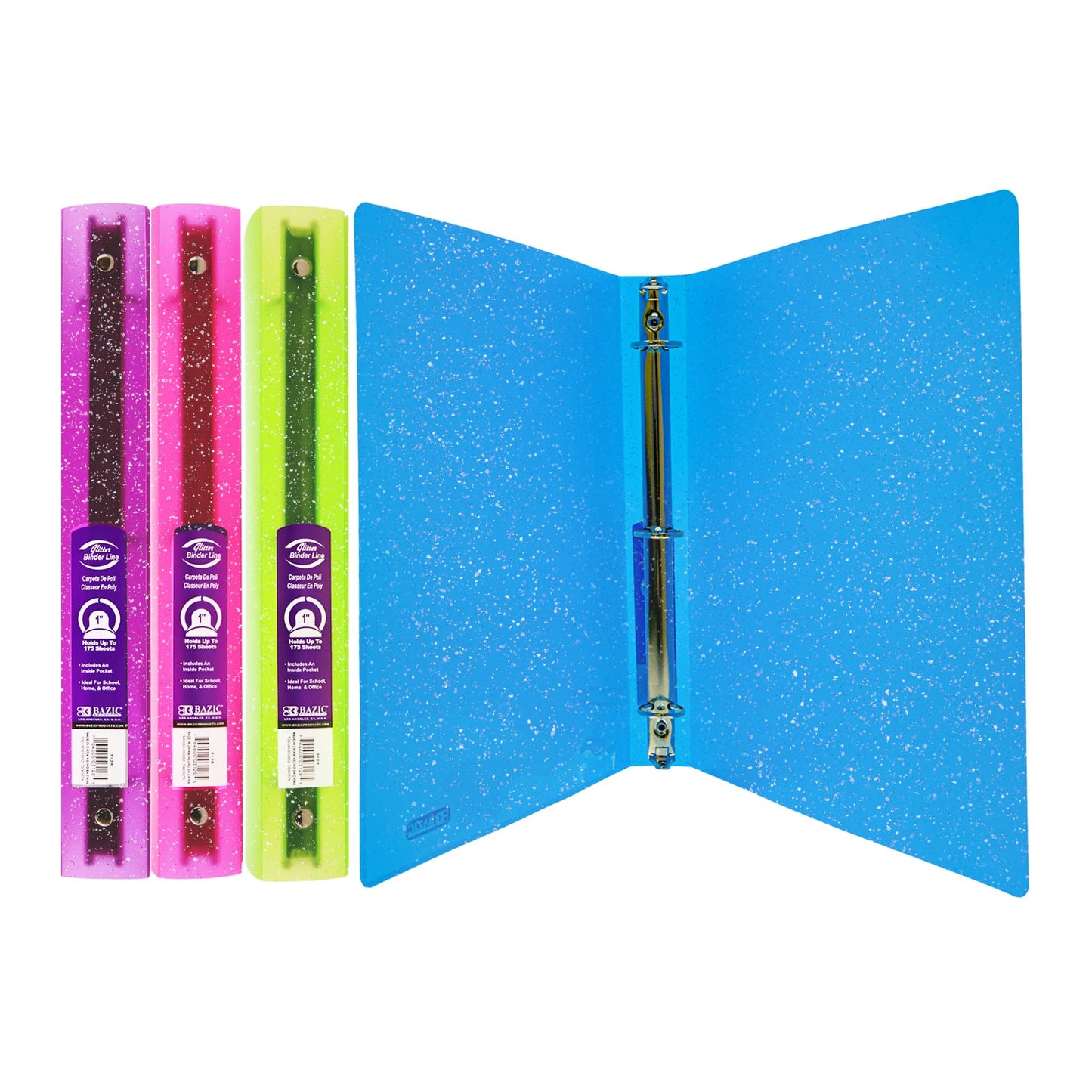 3-Ring 1-Inch Glitter Binder for 175 Sheets