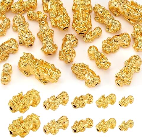 20pcs Gold Plated Pixiu Beads for Wealth and Luck