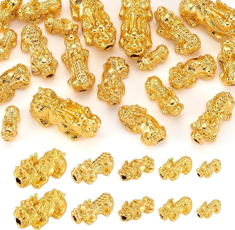 20pcs Gold Plated Pixiu Beads for Wealth and Luck