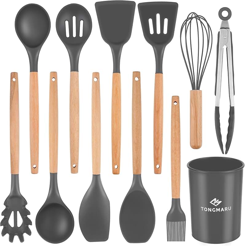 Silicone Kitchen Utensil Set with Beech Wood Handles