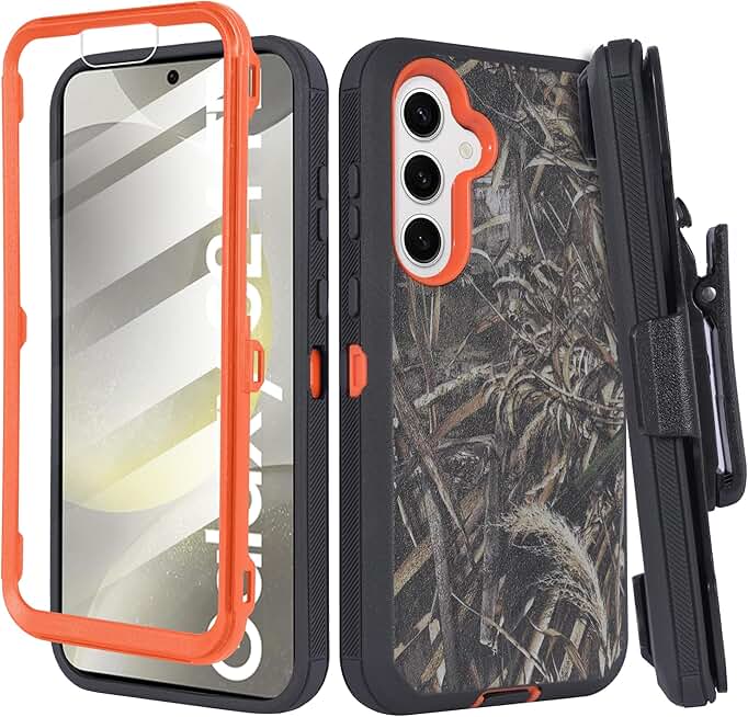 Heavy Duty Camo Case with Screen Protector and Belt Clip for Galaxy S24 FE 2024