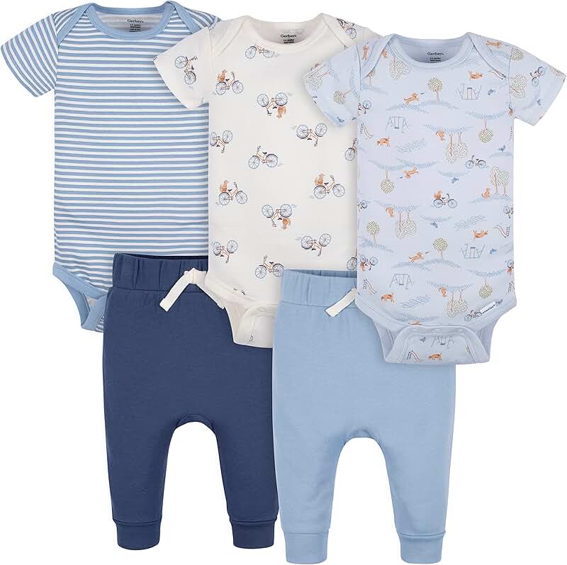 Baby Unisex 5-Piece Bodysuit and Pants Set