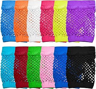 Neon Fingerless Gloves for Women, 80s Punk Mesh Wrist Accessories