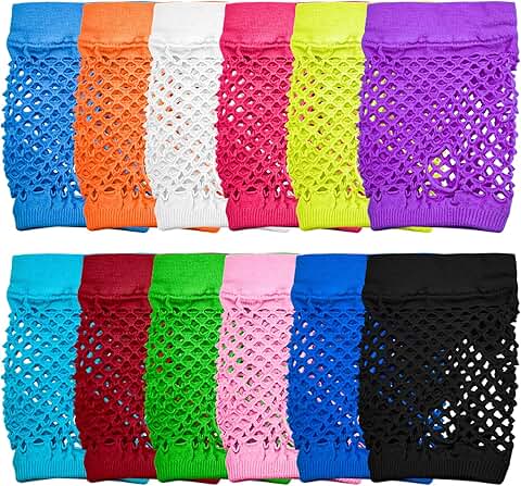 Neon Fingerless Gloves for Women, 80s Punk Mesh Wrist Accessories