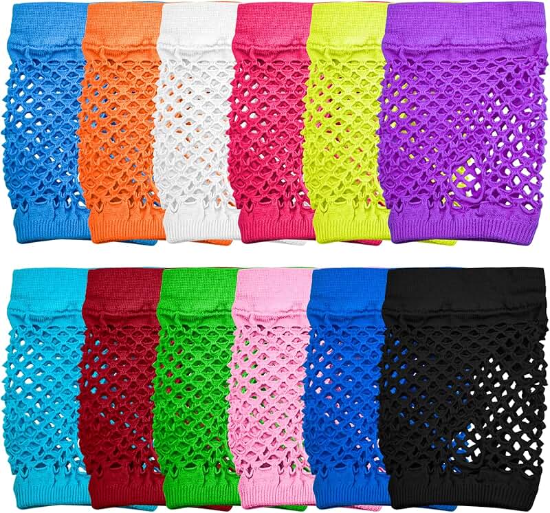 Neon Fingerless Gloves for Women, 80s Punk Mesh Wrist Accessories