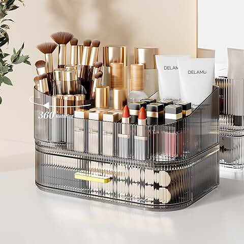 Stackable Rotating Makeup Organizer with Brush Holder