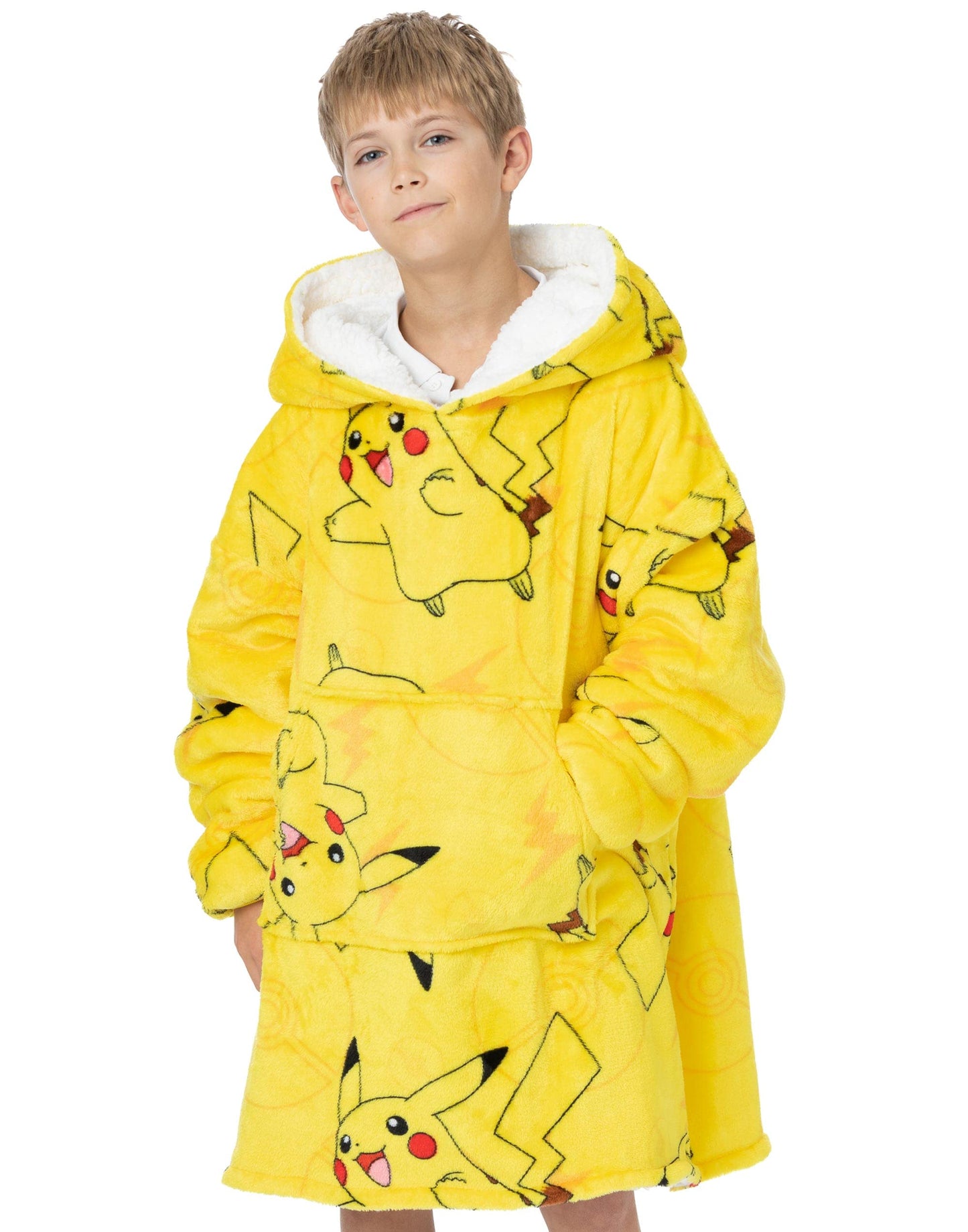 Pikachu Vuddie Oversized Blanket Hoodie Kids Boys Girls Yellow Fleece