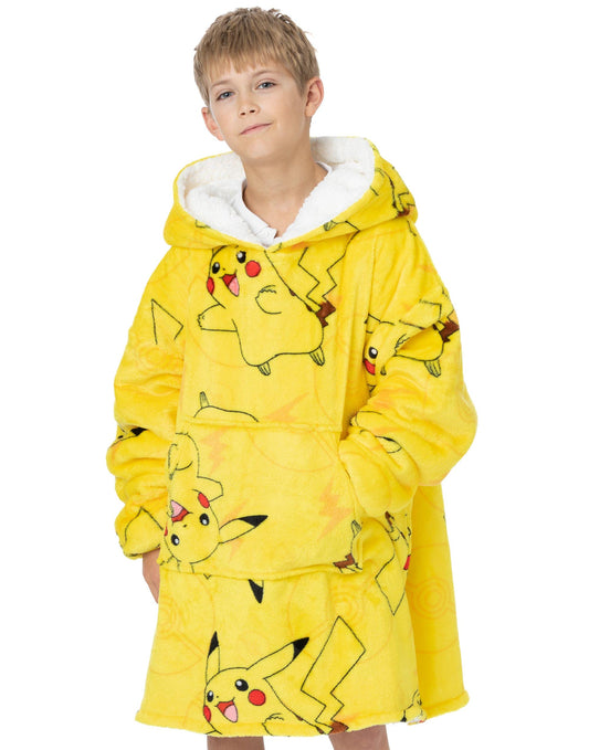 Pikachu Vuddie Oversized Blanket Hoodie Kids Boys Girls Yellow Fleece