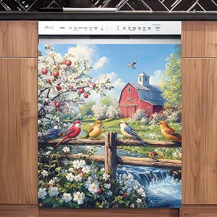 Colorful spring farm bird magnet cover for fridge