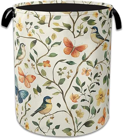 Vintage Oxford Cloth Laundry Basket with Handle