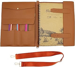 Leather Sketchbook Cover with Pencils for Artists