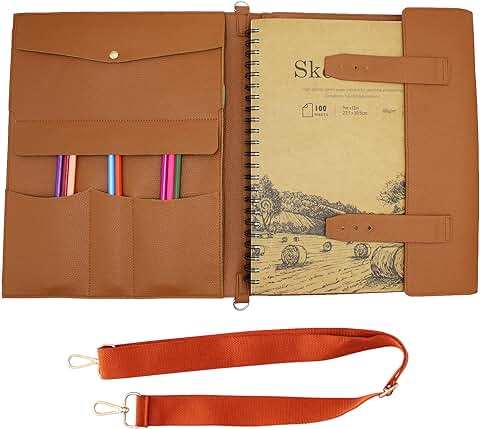 Leather Sketchbook Cover with Pencils for Artists