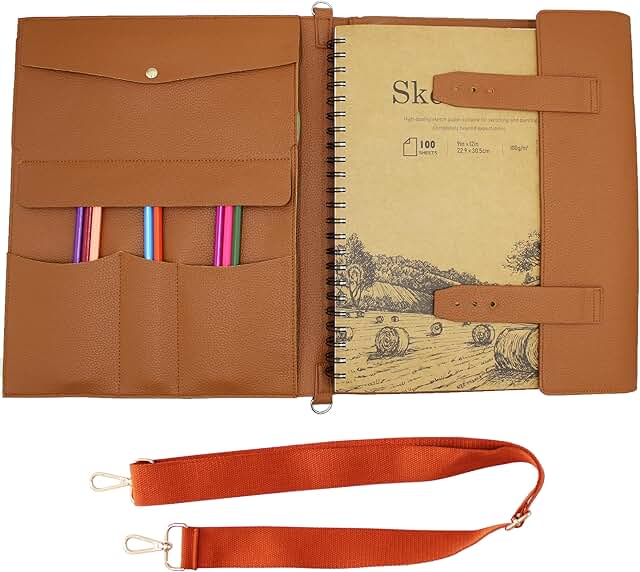 Leather Sketchbook Cover with Pencils for Artists