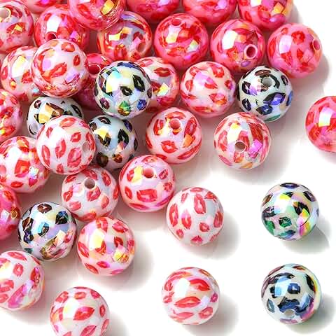 50 pcs Iridescent Lip Print Round Acrylic Beads for Jewelry Craft