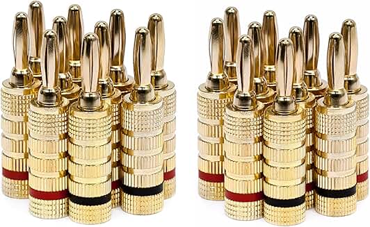 24k Gold Plated Speaker Banana Plugs, 10 Pairs