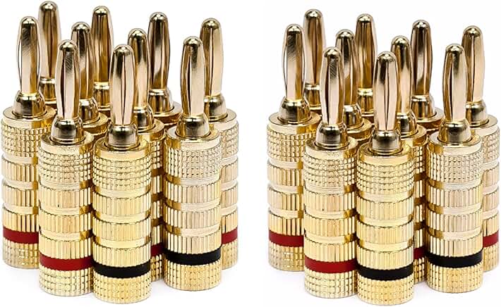24k Gold Plated Speaker Banana Plugs, 10 Pairs