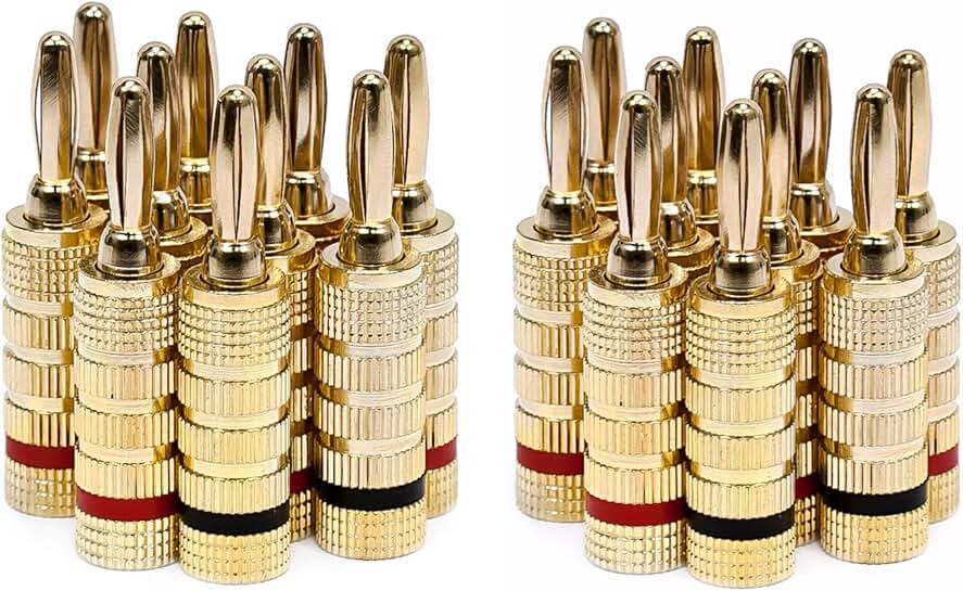 24k Gold Plated Speaker Banana Plugs, 10 Pairs
