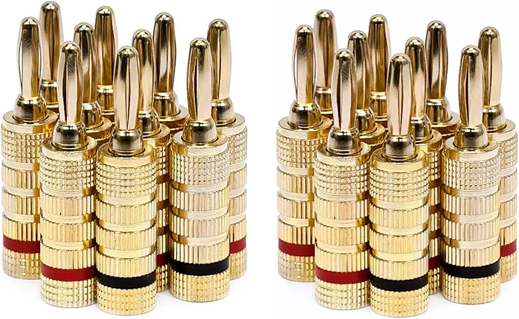 24k Gold Plated Speaker Banana Plugs, 10 Pairs