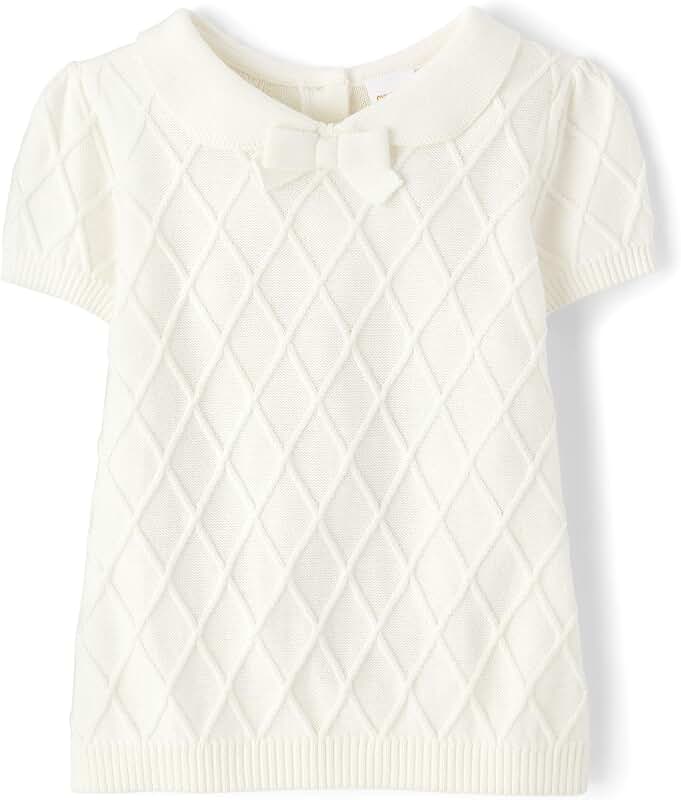 Girls' and Toddler Short Sleeve Sweater with Peter Pan Collar