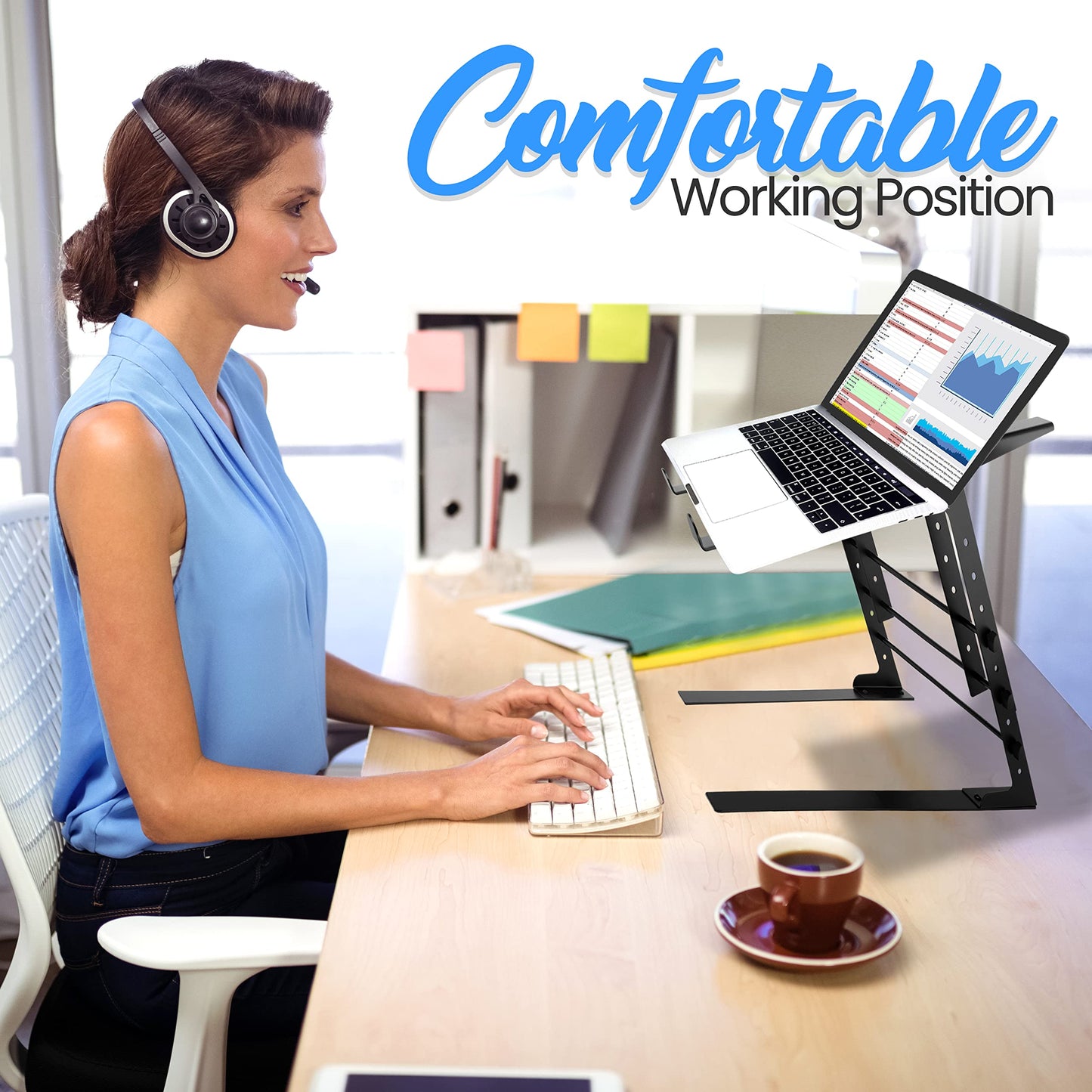 Portable Dual Laptop Stand - Standing Table with Adjustable Height, Ergonomic Design & Anti-Slip Prongs for DJ Mixer, Sound Equipment, Workstation, Gaming & Home Use - PLPTS38, Black