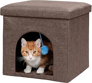 Foldable Pet House with Plush Toy for Cats and Small Dogs