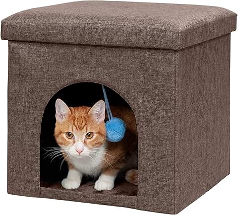 Foldable Pet House with Plush Toy for Cats and Small Dogs