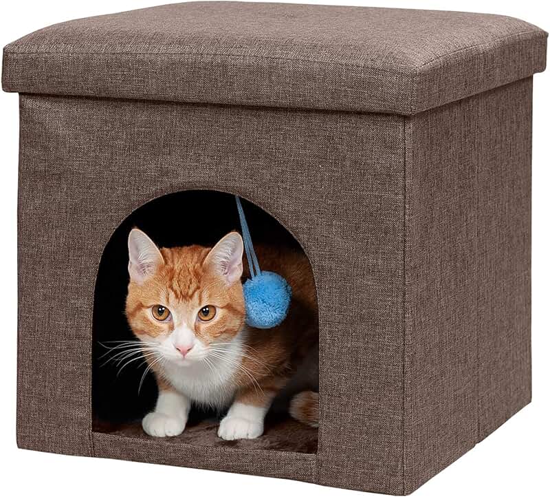 Foldable Pet House with Plush Toy for Cats and Small Dogs