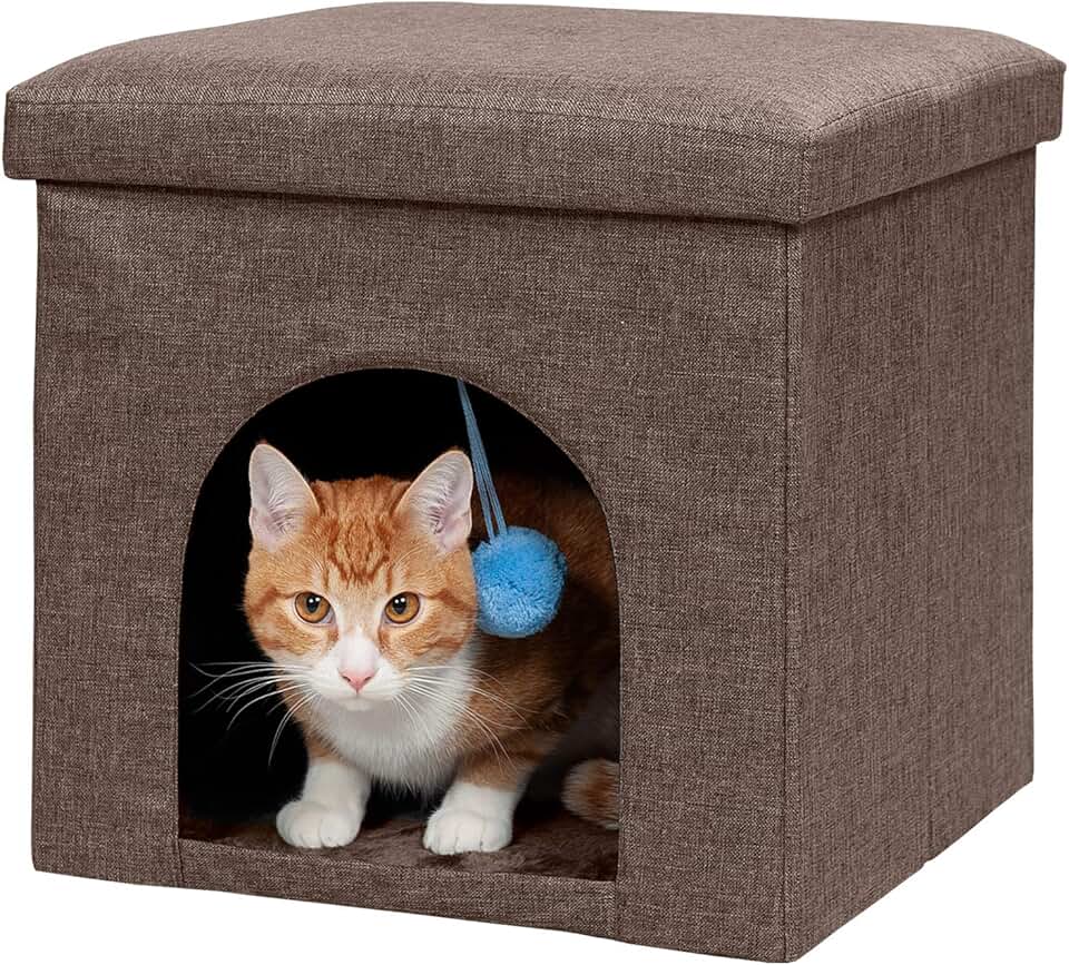 Foldable Pet House with Plush Toy for Cats and Small Dogs