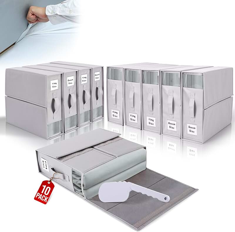 Ten Bed Sheet Organizers with Storage and Sheet Tucker
