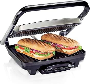 Indoor Panini Press and Grill with Nonstick Grids