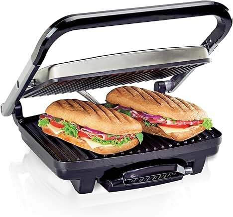 Indoor Panini Press and Grill with Nonstick Grids