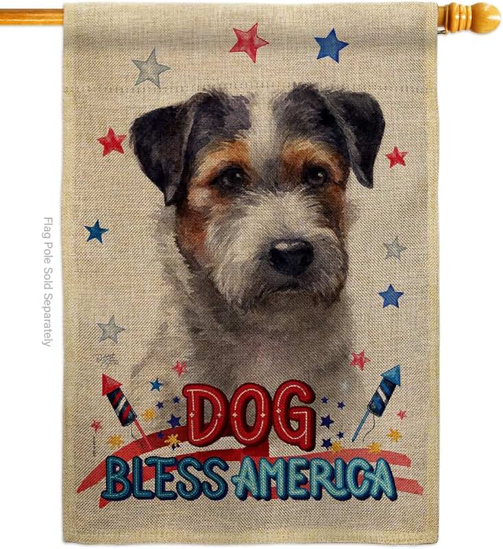 Patriotic Black Jack Russell Dog House Flag