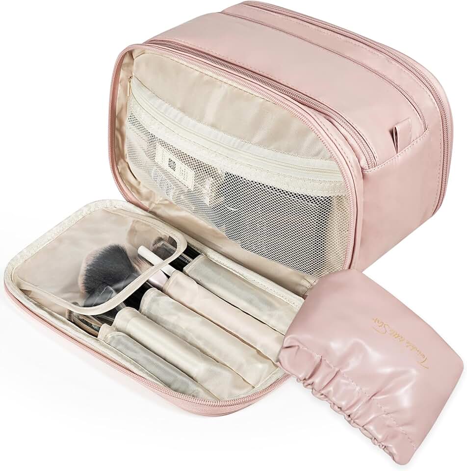Large Capacity 2-in-1 Travel Makeup Organizer with Brush Holder