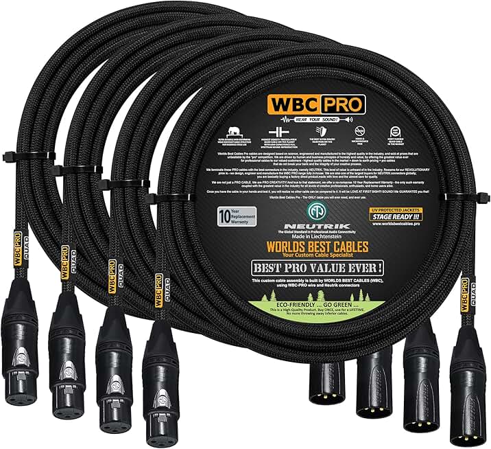 Four 10-foot ultra-silent balanced star-quad XLR cables
