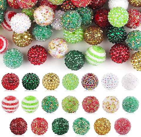 100pcs Christmas Rhinestone Beads in Green & Red