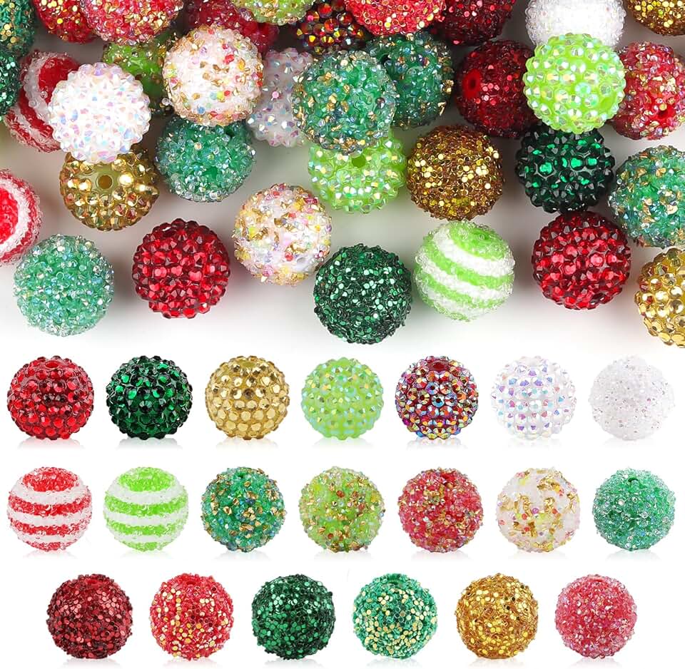 100pcs Christmas Rhinestone Beads in Green & Red