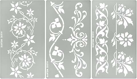 Set of 3 Metal Stencils with Swirls Flowers and Borders