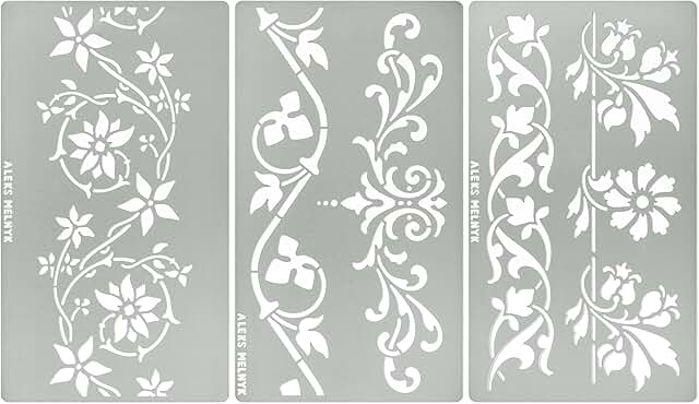 Set of 3 Metal Stencils with Swirls Flowers and Borders