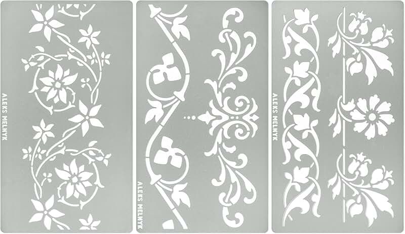 Set of 3 Metal Stencils with Swirls Flowers and Borders